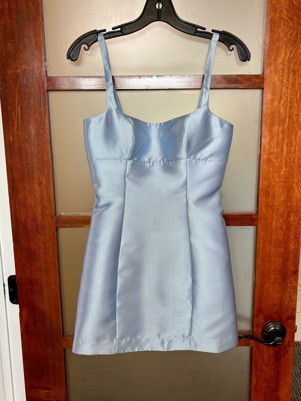 La Fuori Light Blue Satin Mini Dress